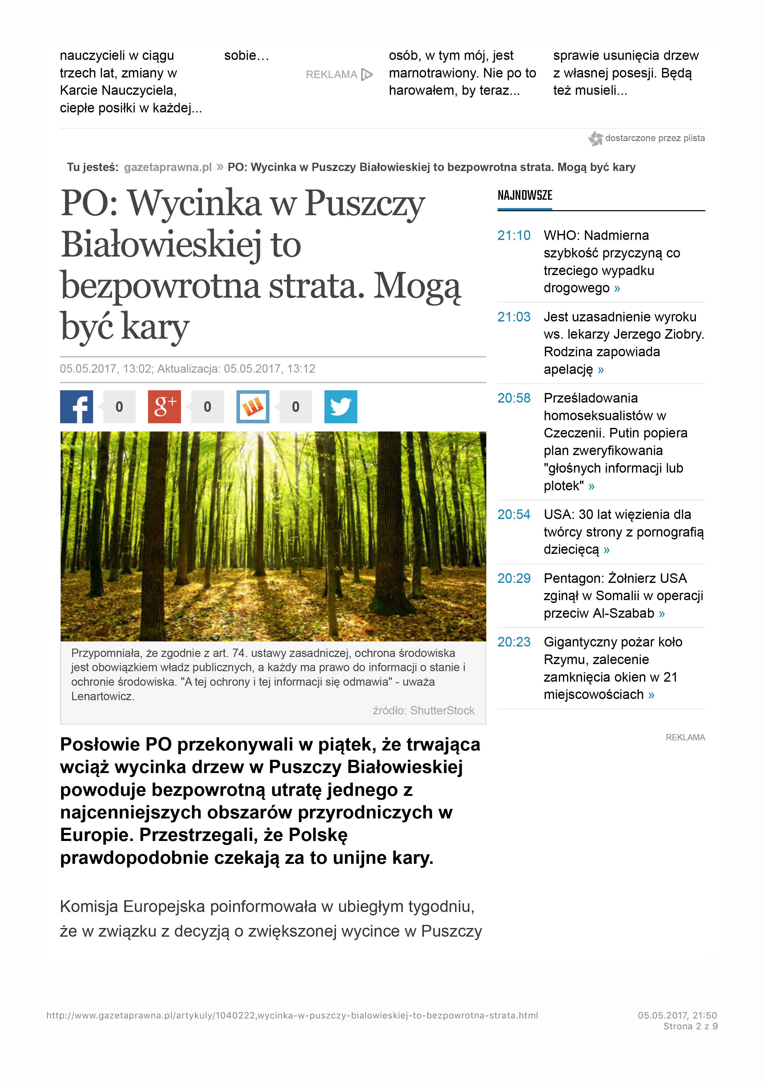 PO: Wycinka w Puszczy Białowieskiej to bezpowrotna strata. Mog