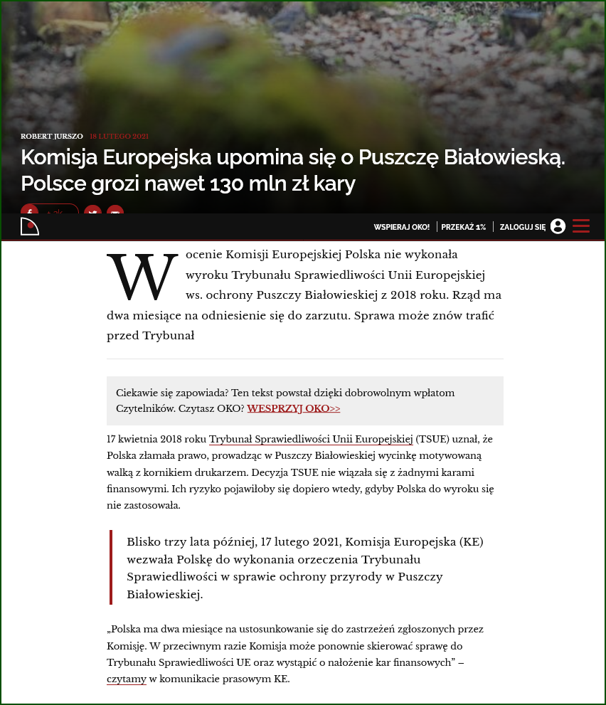 Screenshot_2021-03-15 Komisja Europejska upomina się o Puszczę Białowieską Polsce grozi nawet 130 mln zł karyA