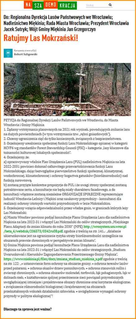 Petycja do władz w sprawie Lasu Modrzyckiego