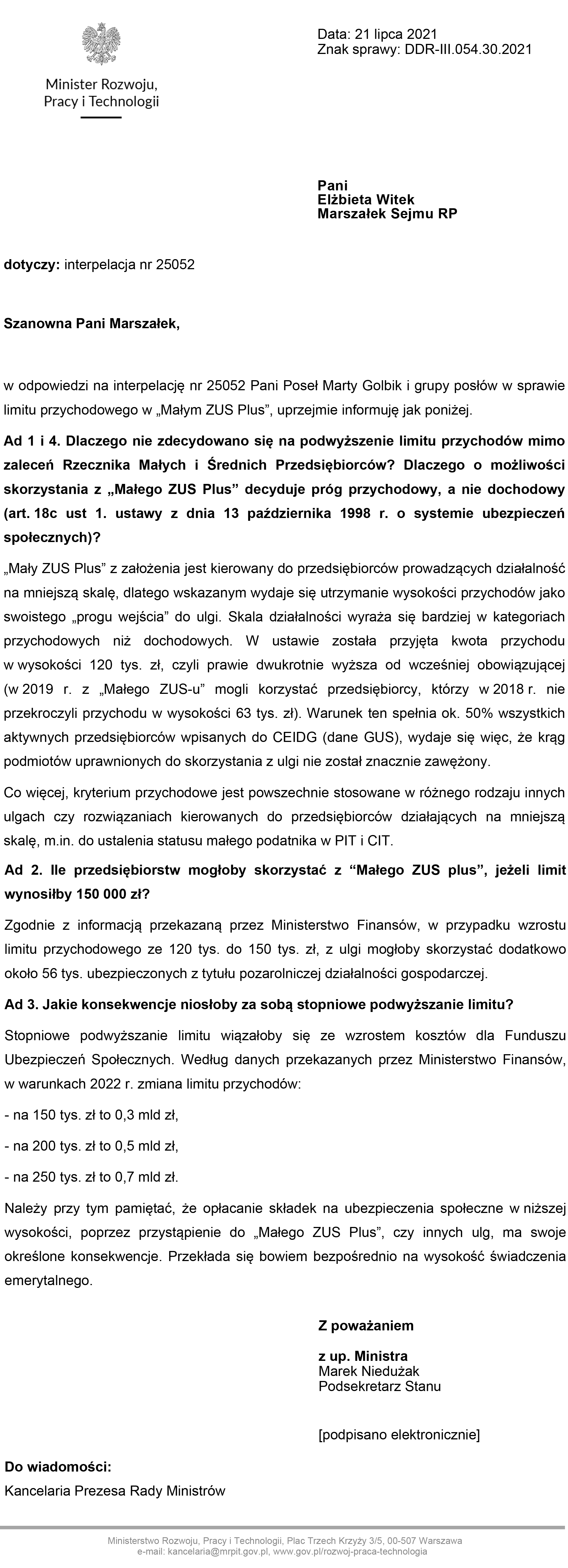 Odpowiedź ministerstwa na interpelację nr 25052-1 kopia
